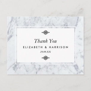 Elegant Vintage Marble Wedding Thank You Postcard
