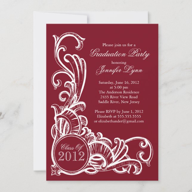 Elegant Vintage Maroon Graduation Party Invitation (Front)