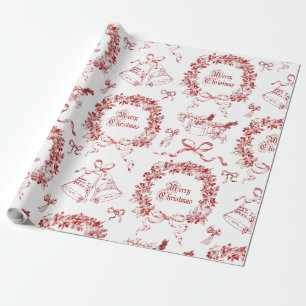 Elegant Vintage Merry Christmas Bows Red Toile Wrapping Paper