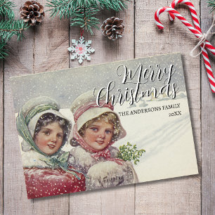 Elegant Vintage Merry Christmas Winter Scene Holiday Card