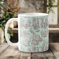 Elegant vintage mint grey toile de jouy