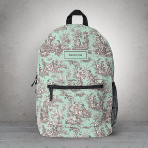 Elegant Vintage Mint Grey Toile De Jouy  Printed Backpack