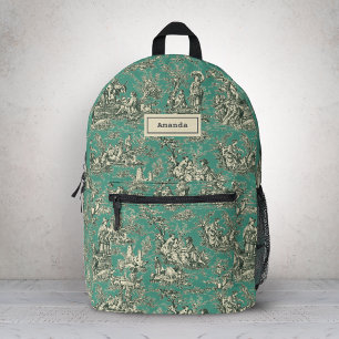 Elegant vintage mint teal toile de jouy printed backpack