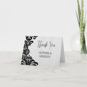 Elegant Vintage Modern Black Damask Wedding Thank You Card