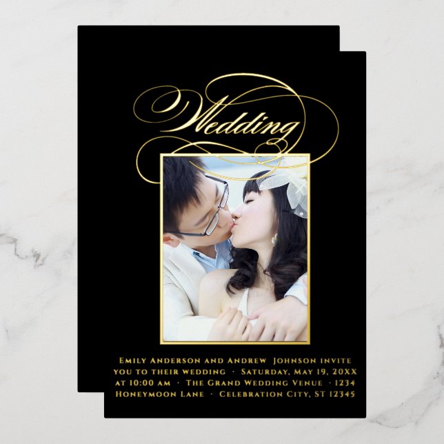 Elegant Vintage Modern Gold Photo Wedding  (Front/Back)