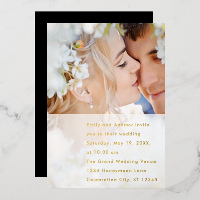 Elegant Vintage Modern Gold Photo Wedding      Foi (Front/Back)