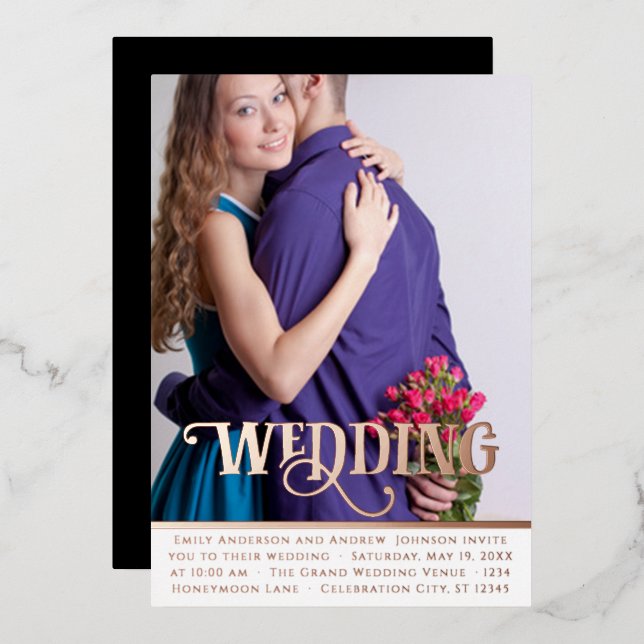Elegant Vintage Modern Rose Gold Photo Wedding Foi (Front/Back)