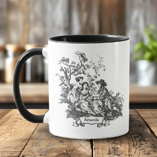 Elegant vintage monogram black toile de jouy  mug