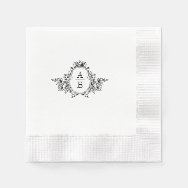 Elegant Vintage Monogram Crest Custom Wedding Napkin (Front)