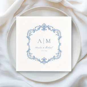 Elegant Vintage Monogram Dusty Blue Wedding Napkin