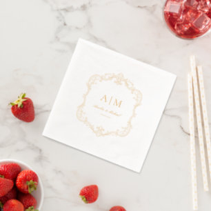 Elegant Vintage Monogram Foil White Wedding Napkins