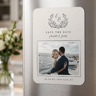 Elegant Vintage Monogram Photo Save The Date Magnet