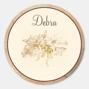 Elegant Vintage Monogram Pink and Yellow Flowers Classic Round Sticker