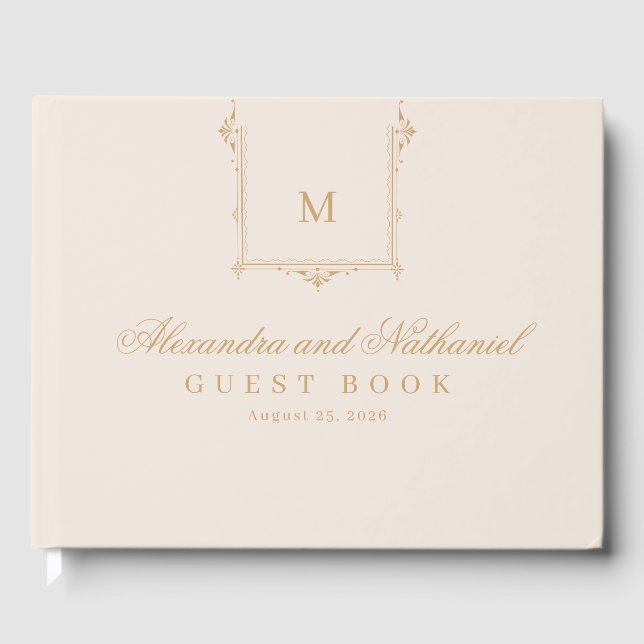Elegant Vintage Monogram Script Wedding  Guest Book (Front)