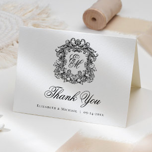 Elegant Vintage Monogram Wedding Crest Thank You Card