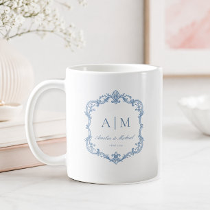 Elegant Vintage Monogram Wedding Dusty Blue Coffee Mug