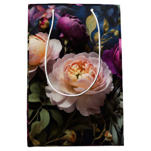 Elegant vintage moody floral painting medium gift bag