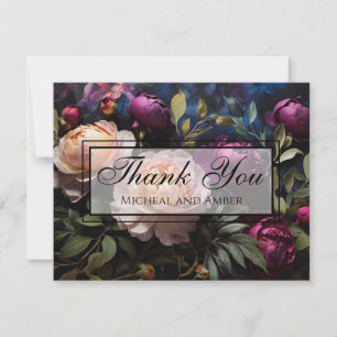 Elegant vintage moody pink magenta floral painting thank you card