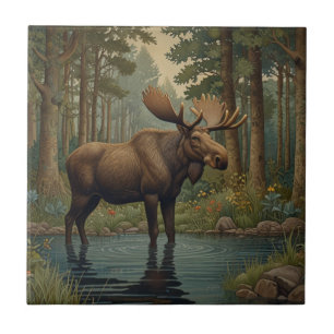 Elegant vintage moose boho woodland forest  ceramic tile