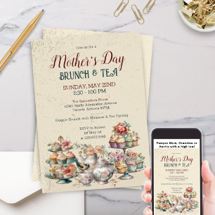 Elegant Vintage Mother's Day Brunch Tea Party Invitation