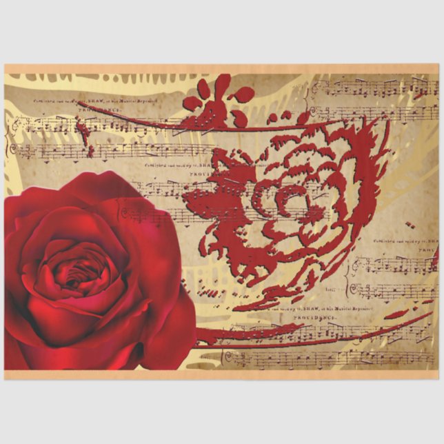 Elegant Vintage Music Red Rose Tissue Paper (Front)