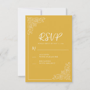 Elegant Vintage Mustard Yellow Wedding  RSVP Card