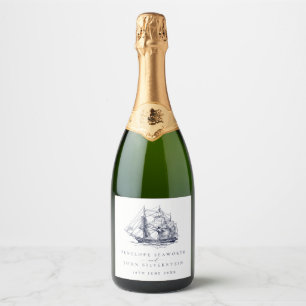 Elegant Vintage Nautical Ship Destination Wedding Sparkling Wine Label