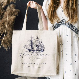 Elegant Vintage Nautical Ship Destination Wedding Tote Bag