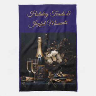 Elegant Vintage Navy Blue and Gold Kitchen Towel