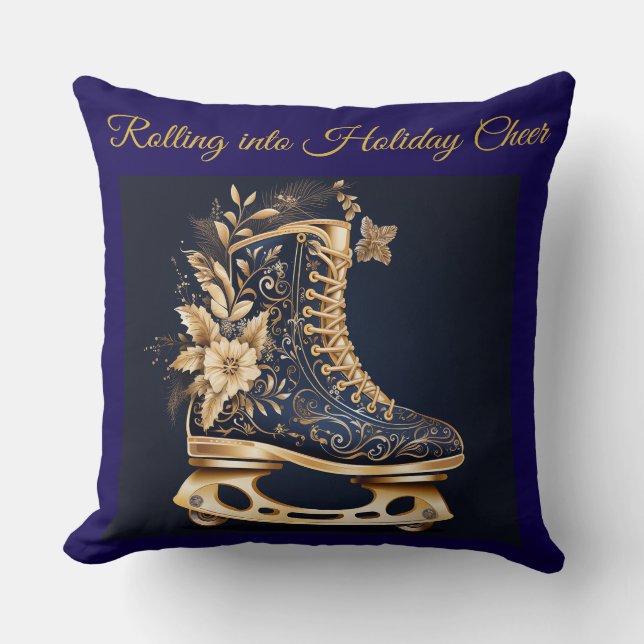 Elegant Vintage Navy Blue and Gold Throw Pillow (Front)
