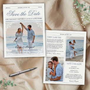 Elegant Vintage Newspaper Wedding Save the Date