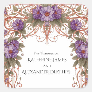 Elegant Vintage Nouveau Floral Arch Wedding Square Sticker