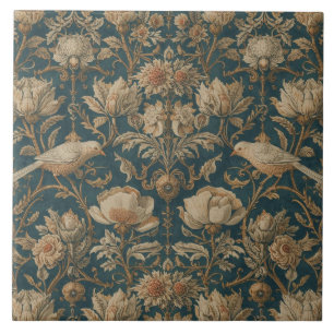 Elegant Vintage Nouveau Floral Birds Ceramic Tile