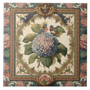 Elegant Vintage Nouveau Floral Birds Ceramic Tile