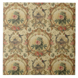 Elegant Vintage Nouveau Floral Birds Ceramic Tile