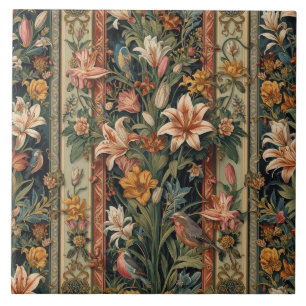 Elegant Vintage Nouveau Floral Birds Ceramic Tile
