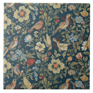 Elegant Vintage Nouveau Floral Birds Ceramic Tile