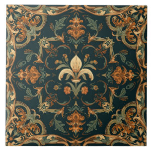 Elegant Vintage Nouveau Floral Birds Ceramic Tile
