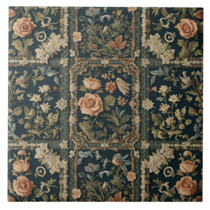 Elegant Vintage Nouveau Floral Birds Ceramic Tile
