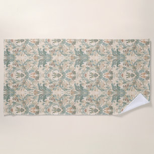 Elegant Vintage Nouveau Floral Birds Pattern Beach Towel