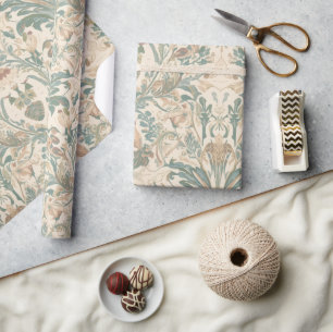 Elegant Vintage Nouveau Floral Birds Pattern Wrapping Paper