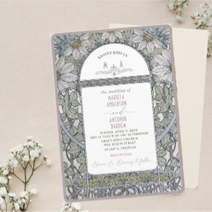 Elegant Vintage Nouveau Watercolor WeddiInvitation Invitation