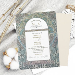Elegant Vintage Nouveau Watercolor Wedding Flowers Invitation