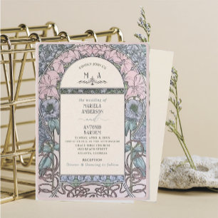 Elegant Vintage Nouveau Watercolor Wedding Flowers Invitation