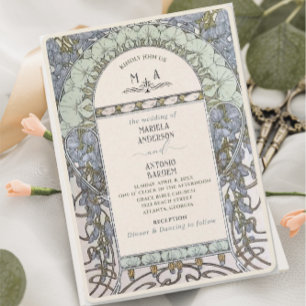 Elegant Vintage Nouveau Watercolor Wedding Flowers Invitation