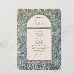 Elegant Vintage Nouveau Watercolor Wedding Flowers Invitation