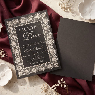 Elegant Vintage Old Money Lace Black Bridal Shower Invitation