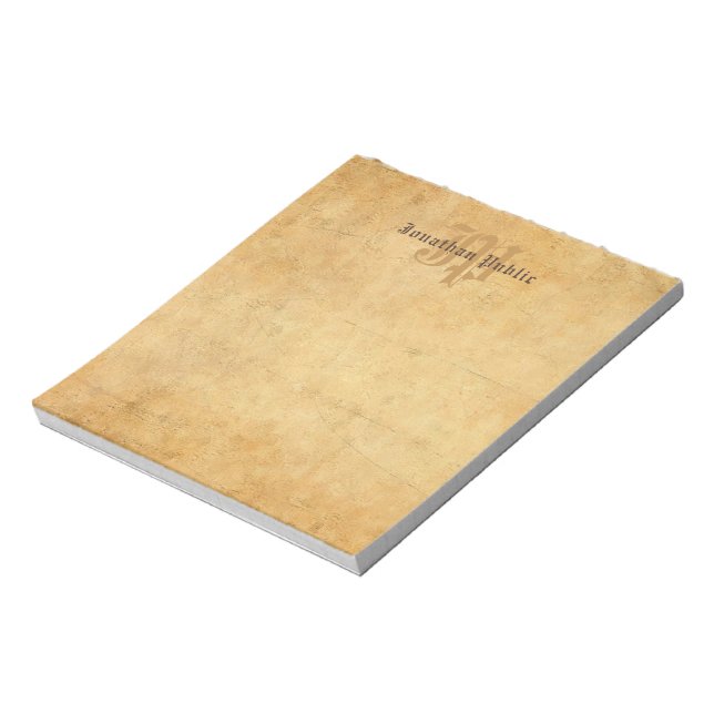 Elegant Vintage Old Paper Look Monogram Template Notepad (Rotated)