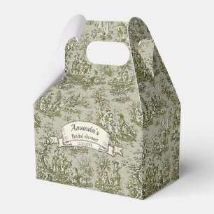 Elegant Vintage Olive Toile De Jouy Monogram Favour Box