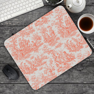 Elegant vintage orange toile de jouy mouse pad